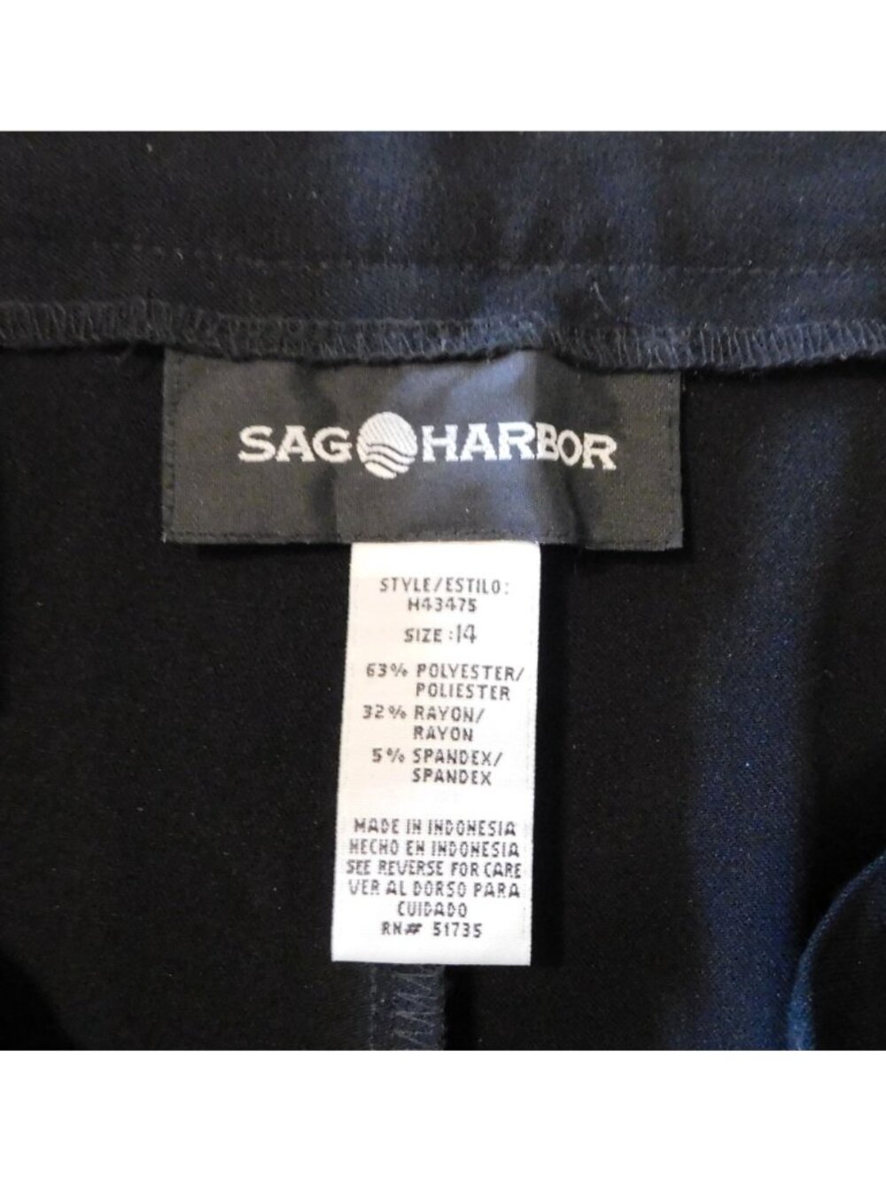 Sag Harbor Pants Size 14 Black Elastic Waist Pockets Polyester Blend - Picture 5 of 6